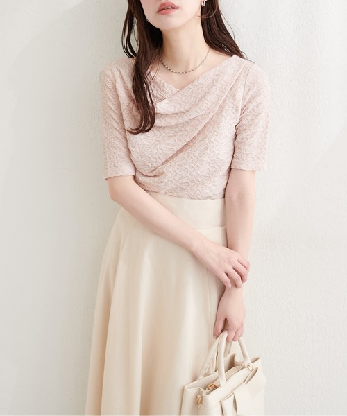 natural couture(ナチュラルクチュール)の「ジャガードカットドレープTOPS(Tシャツ/カットソー・レディース・ブラウン/ピンク/オフホワイト/ブラック・FREE)」の22枚目の写真