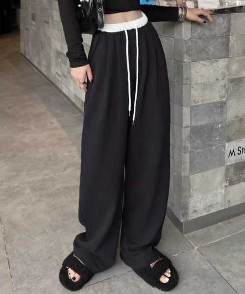 SHEPP(シープ)の「バイカラーウエストワイドカットスウェットパンツ(スウェットパンツ・レディース・サックスブルー/ブラック/ライトグレー・M/L)」の8枚目の写真