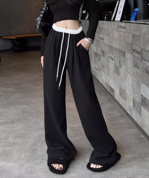 SHEPP(シープ)の「バイカラーウエストワイドカットスウェットパンツ(スウェットパンツ・レディース・サックスブルー/ブラック/ライトグレー・M/L)」の9枚目の写真