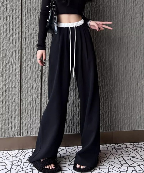 SHEPP(シープ)の「バイカラーウエストワイドカットスウェットパンツ(スウェットパンツ・レディース・サックスブルー/ブラック/ライトグレー・M/L)」の12枚目の写真