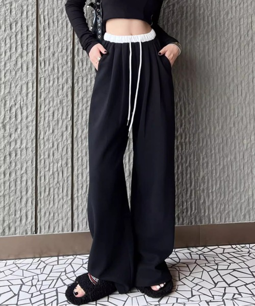 SHEPP(シープ)の「バイカラーウエストワイドカットスウェットパンツ(スウェットパンツ・レディース・サックスブルー/ブラック/ライトグレー・M/L)」の13枚目の写真