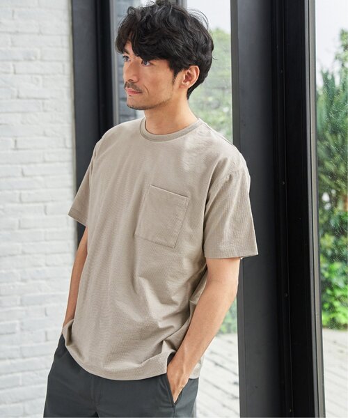 ikka(イッカ)の「冷感DRYサッカーポケットTシャツ(Tシャツ/カットソー・メンズ・ホワイト/サックスブルー/ベージュ/ネイビー・L/M/XL/S)」の7枚目の写真