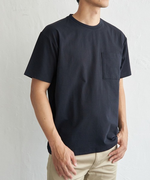 ikka(イッカ)の「冷感DRYサッカーポケットTシャツ(Tシャツ/カットソー・メンズ・ホワイト/サックスブルー/ベージュ/ネイビー・L/M/XL/S)」の3枚目の写真