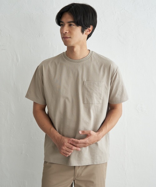 ikka(イッカ)の「冷感DRYサッカーポケットTシャツ(Tシャツ/カットソー・メンズ・ホワイト/サックスブルー/ベージュ/ネイビー・L/M/XL/S)」の22枚目の写真