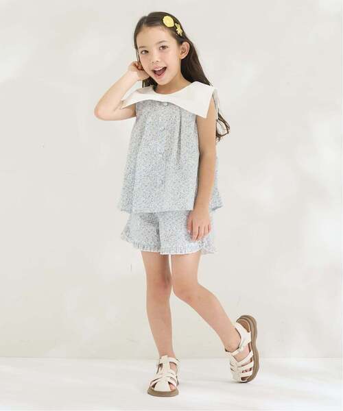 Lycee mine（リセマイン）の「リボン衿つきブラウス・裾フリルハーフパンツセット【子供服】【キッズ】【女の子】（セットアップ・キッズ・ラベンダー/レッド/ベージュ系その他/ピンク/サックスブルー/ブラック・120cm/140cm/150cm/100cm/110cm/130cm）」の5枚目の写真