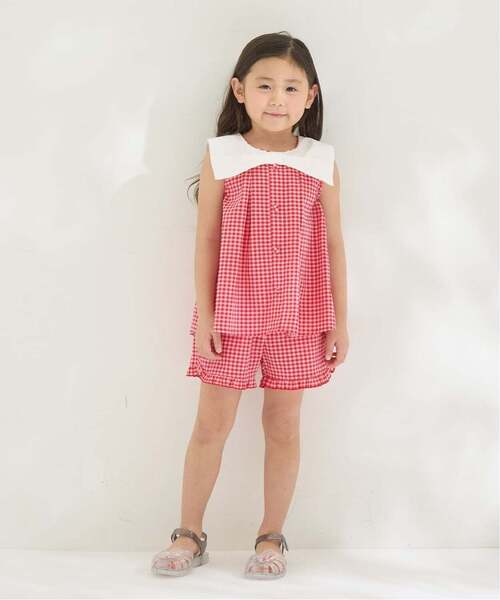 Lycee mine（リセマイン）の「リボン衿つきブラウス・裾フリルハーフパンツセット【子供服】【キッズ】【女の子】（セットアップ・キッズ・ラベンダー/レッド/ベージュ系その他/ピンク/サックスブルー/ブラック・120cm/140cm/150cm/100cm/110cm/130cm）」の6枚目の写真