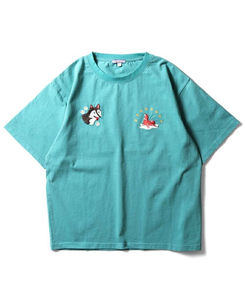 HOUSTON(ヒューストン)の「HOUSTON スーベニアTシャツ(ALASKA)(Tシャツ/カットソー・メンズ・イエロー/ターコイズブルー/ナチュラル/チャコール・1/0)」の1枚目の写真