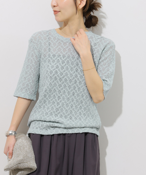 JOURNAL STANDARD relume(ジャーナルスタンダード レリューム)の「ストレッチラッセルレースプルオーバー(Tシャツ/カットソー・レディース・ホワイト/ブラック/サックスブルー・FREE)」の3枚目の写真