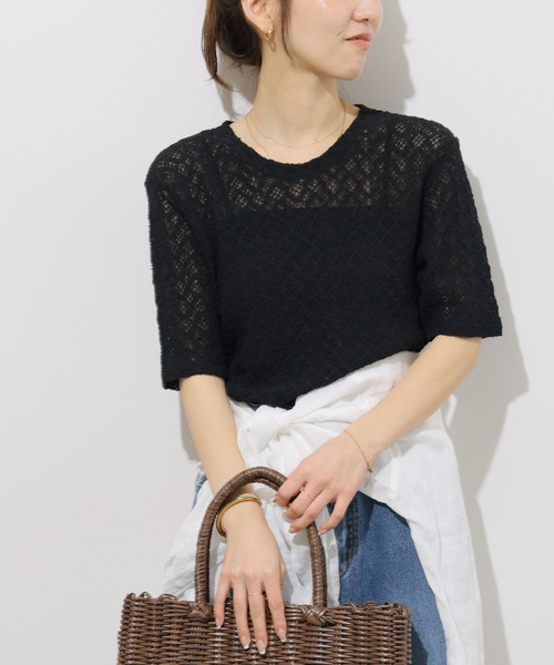 JOURNAL STANDARD relume(ジャーナルスタンダード レリューム)の「ストレッチラッセルレースプルオーバー(Tシャツ/カットソー・レディース・ホワイト/ブラック/サックスブルー・FREE)」の2枚目の写真