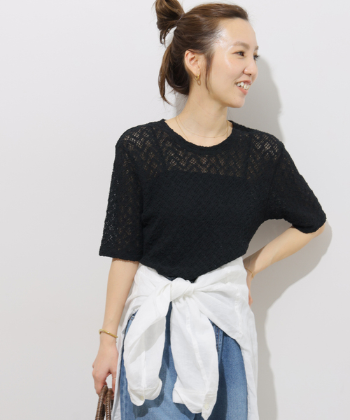 JOURNAL STANDARD relume(ジャーナルスタンダード レリューム)の「ストレッチラッセルレースプルオーバー(Tシャツ/カットソー・レディース・ホワイト/ブラック/サックスブルー・FREE)」の7枚目の写真