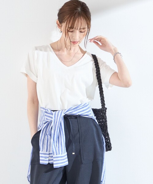 TaE品 SHIPS Colors:〈汗染み防止・手洗い可能〉Vネック Tシャツ（Tシャツ