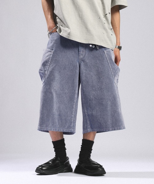 RAGEBLUE(レイジブルー)の「フロッキーデニムカーゴハーフパンツ(デニムパンツ・メンズ・ライトグレー/ブラウン・MEDIUM/LARGE)」の7枚目の写真