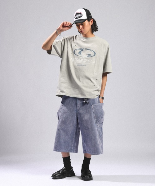 RAGEBLUE(レイジブルー)の「フロッキーデニムカーゴハーフパンツ(デニムパンツ・メンズ・ライトグレー/ブラウン・MEDIUM/LARGE)」の3枚目の写真