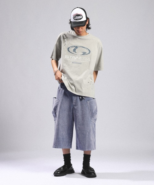 RAGEBLUE(レイジブルー)の「フロッキーデニムカーゴハーフパンツ(デニムパンツ・メンズ・ライトグレー/ブラウン・MEDIUM/LARGE)」の4枚目の写真