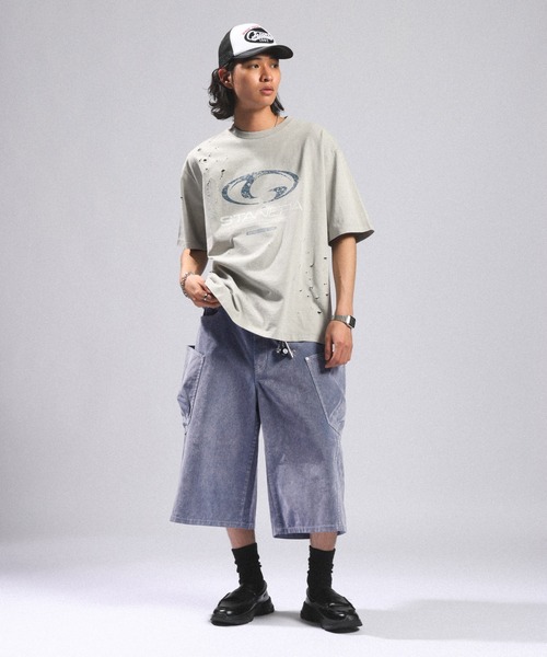 RAGEBLUE(レイジブルー)の「フロッキーデニムカーゴハーフパンツ(デニムパンツ・メンズ・ライトグレー/ブラウン・MEDIUM/LARGE)」の6枚目の写真