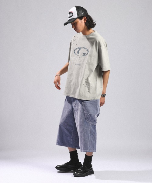 RAGEBLUE(レイジブルー)の「フロッキーデニムカーゴハーフパンツ(デニムパンツ・メンズ・ライトグレー/ブラウン・MEDIUM/LARGE)」の5枚目の写真