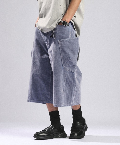 RAGEBLUE(レイジブルー)の「フロッキーデニムカーゴハーフパンツ(デニムパンツ・メンズ・ライトグレー/ブラウン・MEDIUM/LARGE)」の9枚目の写真