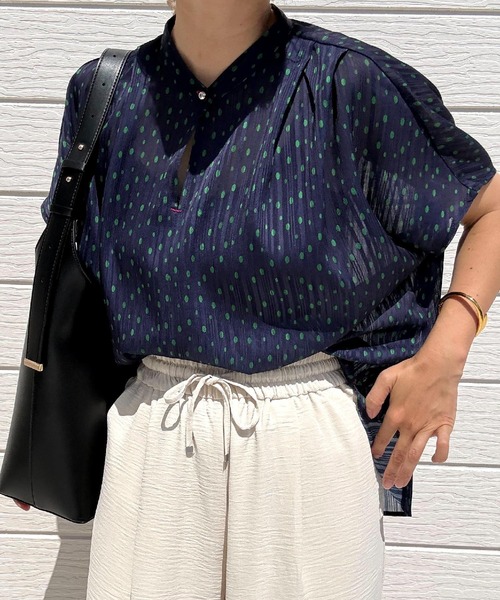 Q（キュー）の「ドットストライプスキッパーシャツ（シャツ/ブラウス・レディース・ネイビー系1/ホワイト系その他・MEDIUM）」の8枚目の写真