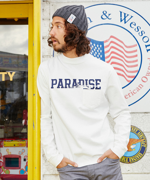 HYSTERIC GLAMOUR（ヒステリックグラマー）の「PARADICE pt ポケ付モックネックT-SH（Tシャツ/カットソー・メンズ・ホワイト/ブラック/オレンジ・SMALL/LARGE/MEDIUM）」の2枚目の写真