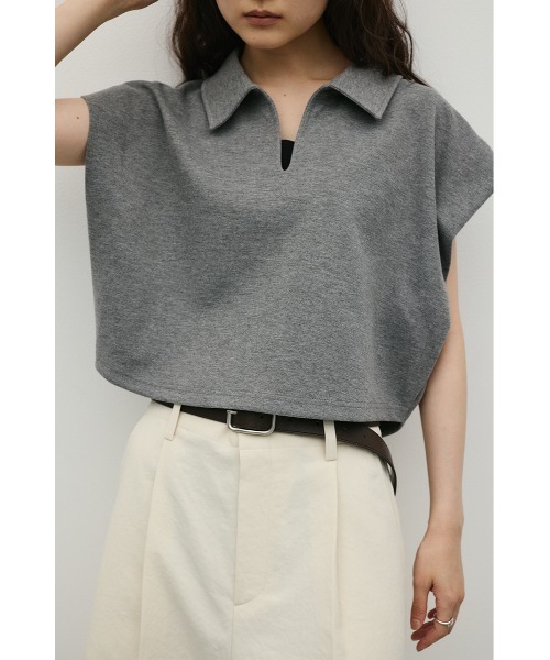 STYLEMIXER（スタイルミキサー）の「スキッパーダンボールカットトップ（Tシャツ/カットソー・レディース・グレー/ホワイト/ブラック・FREE）」の3枚目の写真