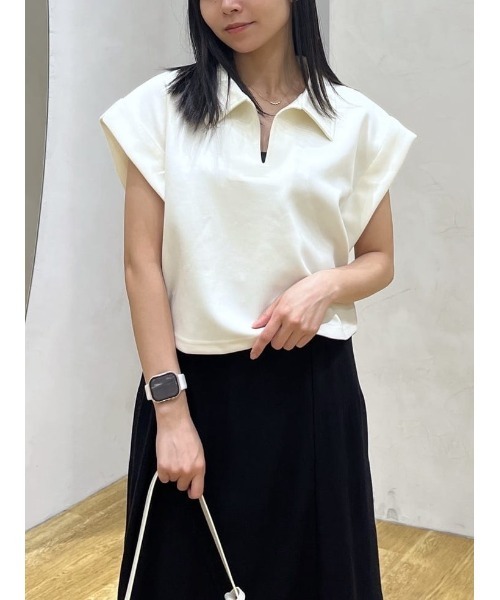 STYLEMIXER（スタイルミキサー）の「スキッパーダンボールカットトップ（Tシャツ/カットソー・レディース・グレー/ホワイト/ブラック・FREE）」の5枚目の写真