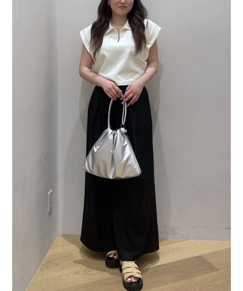STYLEMIXER（スタイルミキサー）の「スキッパーダンボールカットトップ（Tシャツ/カットソー・レディース・グレー/ホワイト/ブラック・FREE）」の6枚目の写真