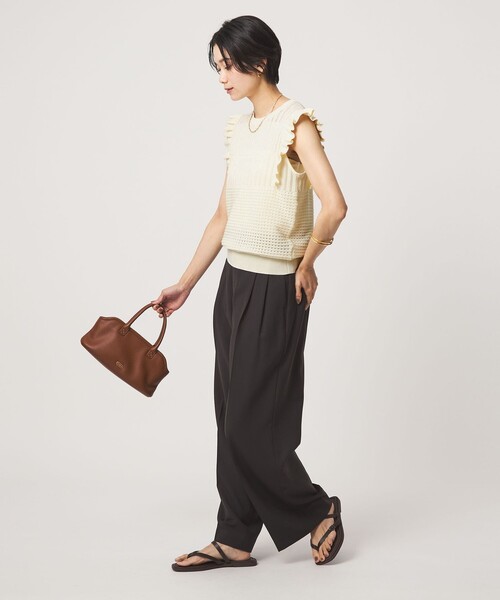 green label relaxing(グリーンレーベルリラクシング)の「フリル ノースリーブ ニット(ニット/セーター・レディース・ホワイト/ブラック・FREE)」の6枚目の写真
