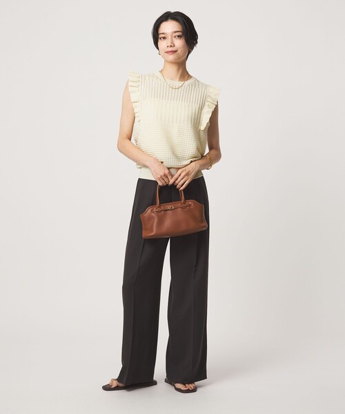 green label relaxing(グリーンレーベルリラクシング)の「フリル ノースリーブ ニット(ニット/セーター・レディース・ホワイト/ブラック・FREE)」の7枚目の写真