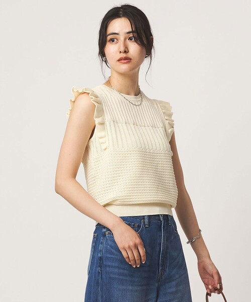 green label relaxing(グリーンレーベルリラクシング)の「フリル ノースリーブ ニット(ニット/セーター・レディース・ホワイト/ブラック・FREE)」の8枚目の写真
