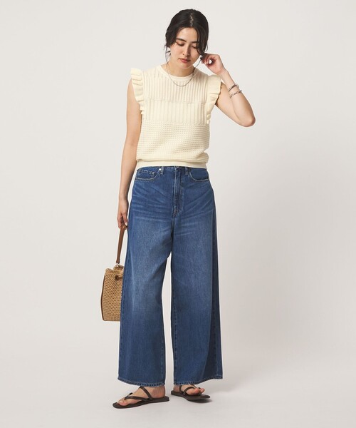 green label relaxing(グリーンレーベルリラクシング)の「フリル ノースリーブ ニット(ニット/セーター・レディース・ホワイト/ブラック・FREE)」の11枚目の写真
