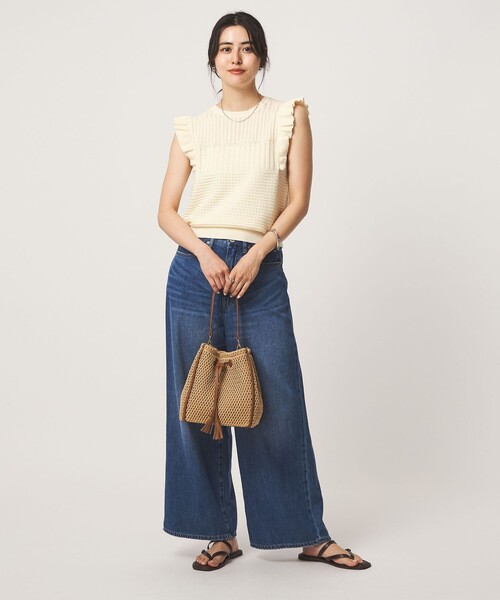 green label relaxing(グリーンレーベルリラクシング)の「フリル ノースリーブ ニット(ニット/セーター・レディース・ホワイト/ブラック・FREE)」の12枚目の写真