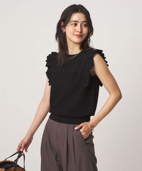 green label relaxing(グリーンレーベルリラクシング)の「フリル ノースリーブ ニット(ニット/セーター・レディース・ホワイト/ブラック・FREE)」の14枚目の写真