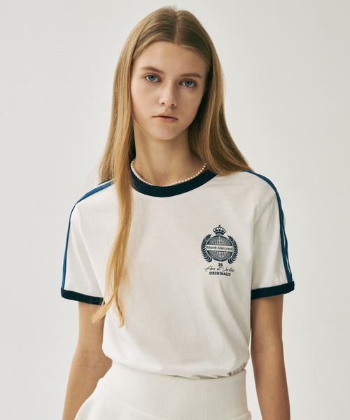 Mardi Mercredi(マルディメクルディ)の「RINGER TSHIRT ORIGINALIS 25 / リンガー Tシャツ オリジナルス 25(Tシャツ/カットソー・レディース・アイボリー/クリーム/ネイビー・FREE)」の1枚目の写真