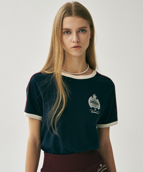 Mardi Mercredi(マルディメクルディ)の「RINGER TSHIRT ORIGINALIS 25 / リンガー Tシャツ オリジナルス 25(Tシャツ/カットソー・レディース・アイボリー/クリーム/ネイビー・FREE)」の2枚目の写真