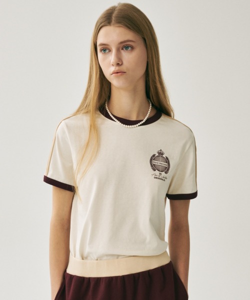 Mardi Mercredi(マルディメクルディ)の「RINGER TSHIRT ORIGINALIS 25 / リンガー Tシャツ オリジナルス 25(Tシャツ/カットソー・レディース・アイボリー/クリーム/ネイビー・FREE)」の3枚目の写真