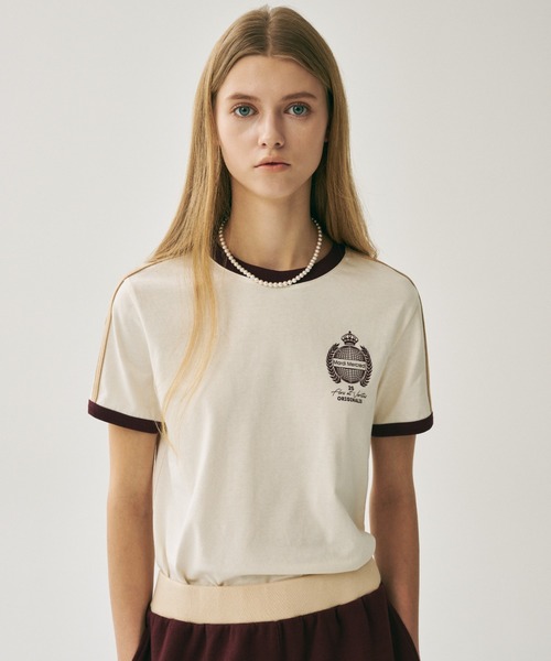 Mardi Mercredi(マルディメクルディ)の「RINGER TSHIRT ORIGINALIS 25 / リンガー Tシャツ オリジナルス 25(Tシャツ/カットソー・レディース・アイボリー/クリーム/ネイビー・FREE)」の4枚目の写真