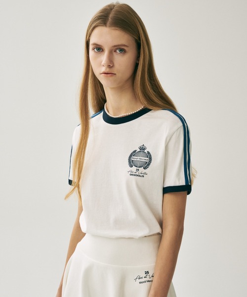 Mardi Mercredi(マルディメクルディ)の「RINGER TSHIRT ORIGINALIS 25 / リンガー Tシャツ オリジナルス 25(Tシャツ/カットソー・レディース・アイボリー/クリーム/ネイビー・FREE)」の9枚目の写真