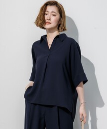 ストレッチジョーゼット スキッパーネック ブラウス