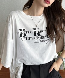 【Eclat one】コットン 天竺 カレッジロゴ プリント ワイドTシャツ