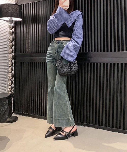Lace Ladies(レースレディース)の「レザー調 ダブルベルト バックストラップ ヒール パンプス(パンプス・レディース・ブラック/アイボリー・22.5cm/23cm/23.5cm/24cm/24.5cm/25cm)」の5枚目の写真