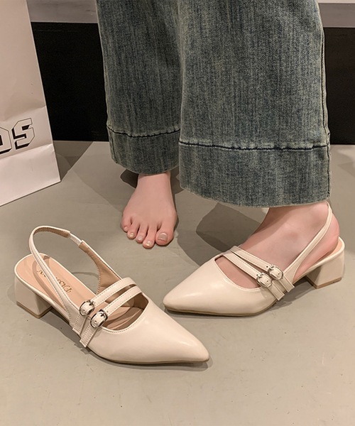 Lace Ladies(レースレディース)の「レザー調 ダブルベルト バックストラップ ヒール パンプス(パンプス・レディース・ブラック/アイボリー・22.5cm/23cm/23.5cm/24cm/24.5cm/25cm)」の12枚目の写真