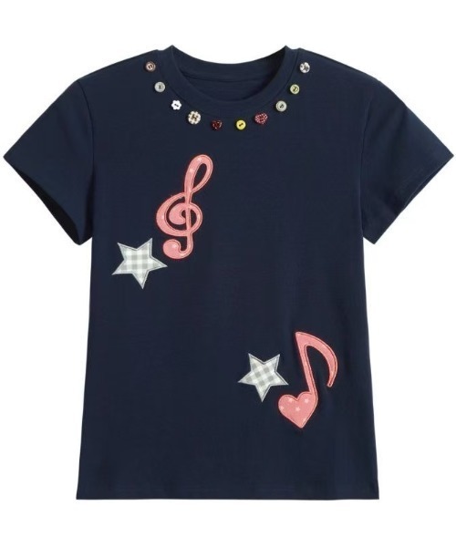 AsRiRe(アスリレイ)の「音符モチーフビジューネックTシャツ(Tシャツ/カットソー・レディース・ネイビー・M)」の12枚目の写真