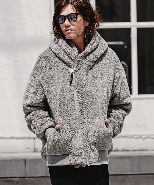 CAMBIO（カンビオ）の「mj11705-Short Micro Fur Asymmetric Zip Hoodie ファージップパーカー(A74826cmb)（その他アウター・メンズ・ブラック/グレー/ベージュ・S/M/L）」の10枚目の写真