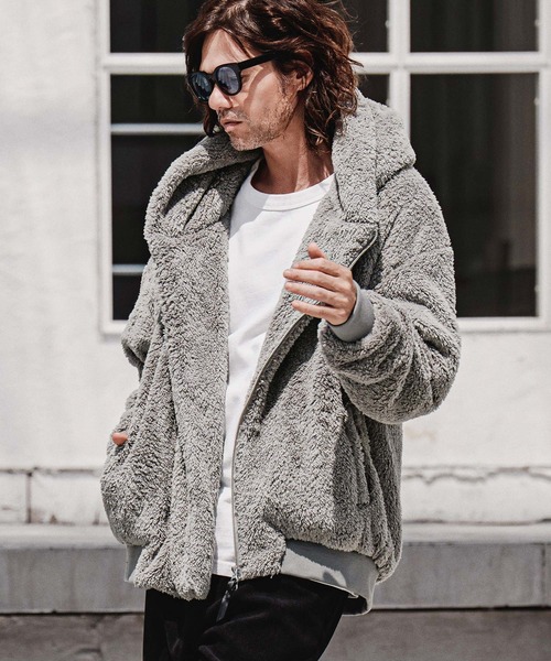 CAMBIO（カンビオ）の「mj11705-Short Micro Fur Asymmetric Zip Hoodie ファージップパーカー(A74826cmb)（その他アウター・メンズ・ブラック/グレー/ベージュ・S/M/L）」の11枚目の写真