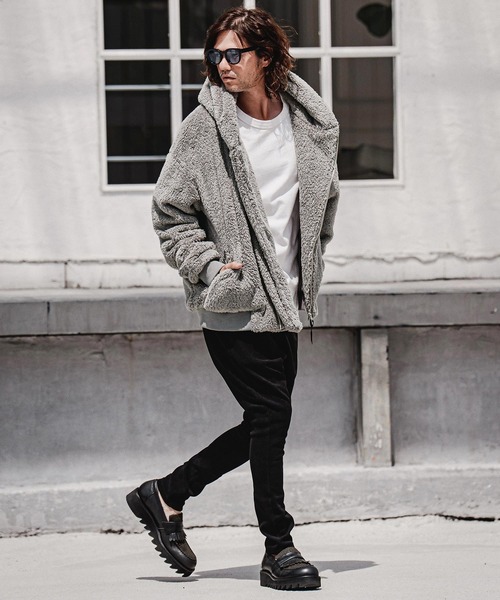 CAMBIO（カンビオ）の「mj11705-Short Micro Fur Asymmetric Zip Hoodie ファージップパーカー(A74826cmb)（その他アウター・メンズ・ブラック/グレー/ベージュ・S/M/L）」の14枚目の写真