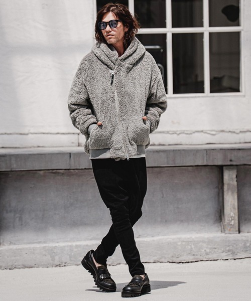 CAMBIO（カンビオ）の「mj11705-Short Micro Fur Asymmetric Zip Hoodie ファージップパーカー(A74826cmb)（その他アウター・メンズ・ブラック/グレー/ベージュ・S/M/L）」の15枚目の写真