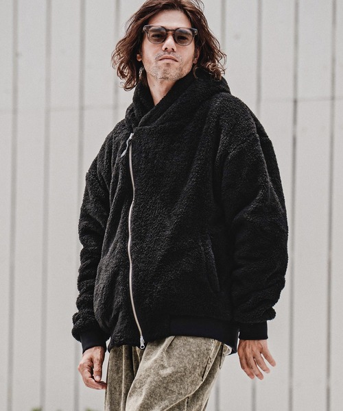 CAMBIO（カンビオ）の「mj11705-Short Micro Fur Asymmetric Zip Hoodie ファージップパーカー(A74826cmb)（その他アウター・メンズ・ブラック/グレー/ベージュ・S/M/L）」の16枚目の写真