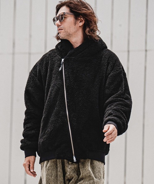 CAMBIO（カンビオ）の「mj11705-Short Micro Fur Asymmetric Zip Hoodie ファージップパーカー(A74826cmb)（その他アウター・メンズ・ブラック/グレー/ベージュ・S/M/L）」の17枚目の写真