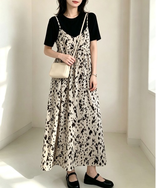 gossip!ロサンゼルス(ゴシップロサンゼルス)の「レオパードVネックキャミソールワンピース ロング丈(ワンピース・レディース・レオパード・FREE)」の1枚目の写真