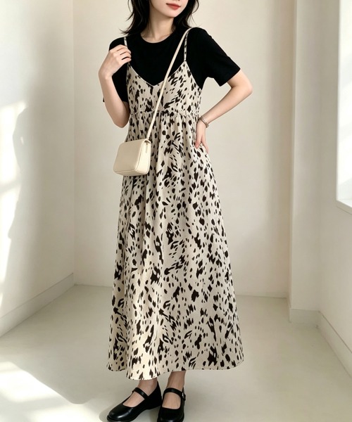 gossip!ロサンゼルス(ゴシップロサンゼルス)の「レオパードVネックキャミソールワンピース ロング丈(ワンピース・レディース・レオパード・FREE)」の4枚目の写真